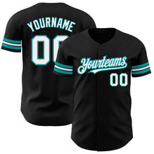 Charger l'image dans la galerie, Custom Black White-Teal Authentic Baseball Jersey