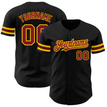 Load image into Gallery viewer, Custom Black Crimson-Gold Authentic Baseball Jersey