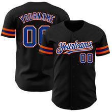 Load image into Gallery viewer, Custom Black Royal-Orange Authentic Baseball Jersey