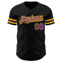 Charger l'image dans la galerie, Custom Black Purple-Gold Authentic Baseball Jersey