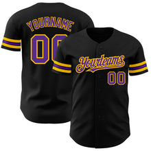 Charger l'image dans la galerie, Custom Black Purple-Gold Authentic Baseball Jersey