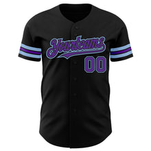 Load image into Gallery viewer, Custom Black Purple-Light Blue Authentic Baseball Jersey