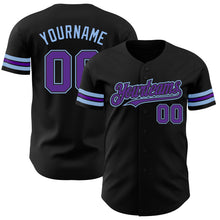 Load image into Gallery viewer, Custom Black Purple-Light Blue Authentic Baseball Jersey