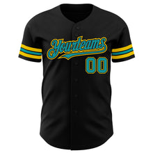 Load image into Gallery viewer, Custom Black Teal-Yellow Authentic Baseball Jersey