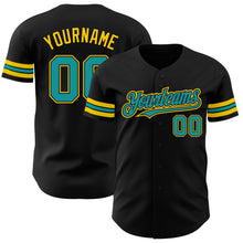 Load image into Gallery viewer, Custom Black Teal-Yellow Authentic Baseball Jersey