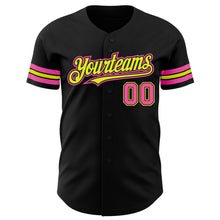 Load image into Gallery viewer, Custom Black Pink-Neon Yellow Authentic Baseball Jersey