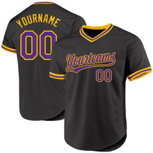 Charger l'image dans la galerie, Custom Black Purple-Gold Authentic Throwback Baseball Jersey