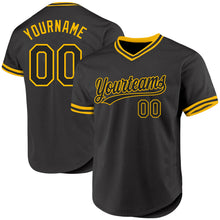 Charger l'image dans la galerie, Custom Black Gold Authentic Throwback Baseball Jersey