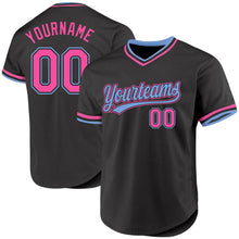 Загрузить изображение в средство просмотра галереи, Custom Black Pink-Light Blue Authentic Throwback Baseball Jersey