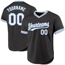 Charger l'image dans la galerie, Custom Black White-Light Blue Authentic Throwback Baseball Jersey