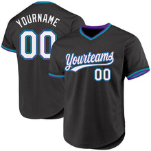 Charger l'image dans la galerie, Custom Black Purple-Teal Authentic Throwback Baseball Jersey