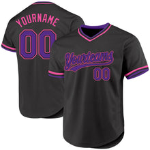 Charger l'image dans la galerie, Custom Black Purple-Pink Authentic Throwback Baseball Jersey