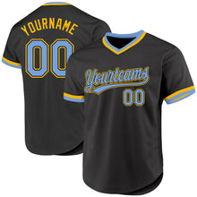 Charger l'image dans la galerie, Custom Black Light Blue-Gold Authentic Throwback Baseball Jersey