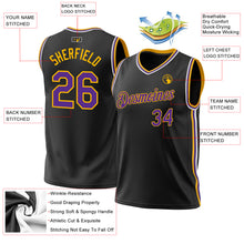 Загрузить изображение в средство просмотра галереи, Custom Black Purple-Gold Authentic Throwback Basketball Jersey