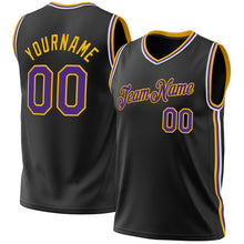 Загрузить изображение в средство просмотра галереи, Custom Black Purple-Gold Authentic Throwback Basketball Jersey