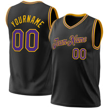Загрузить изображение в средство просмотра галереи, Custom Black Purple-Gold Authentic Throwback Basketball Jersey