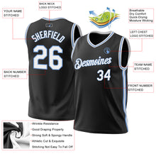Laden Sie das Bild in den Galerie-Viewer, Custom Black White-Light Blue Authentic Throwback Basketball Jersey