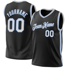 Laden Sie das Bild in den Galerie-Viewer, Custom Black White-Light Blue Authentic Throwback Basketball Jersey