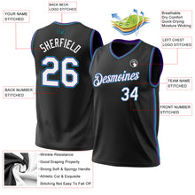 Laden Sie das Bild in den Galerie-Viewer, Custom Black Purple-Teal Authentic Throwback Basketball Jersey