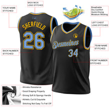 Laden Sie das Bild in den Galerie-Viewer, Custom Black Light Blue-Gold Authentic Throwback Basketball Jersey