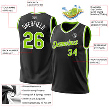Laden Sie das Bild in den Galerie-Viewer, Custom Black Neon Green-White Authentic Throwback Basketball Jersey