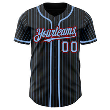 Charger l'image dans la galerie, Custom Black Light Blue Pinstripe Red Authentic Baseball Jersey