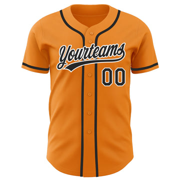 Custom Bay Orange Black-White Authentic Baseball Jersey