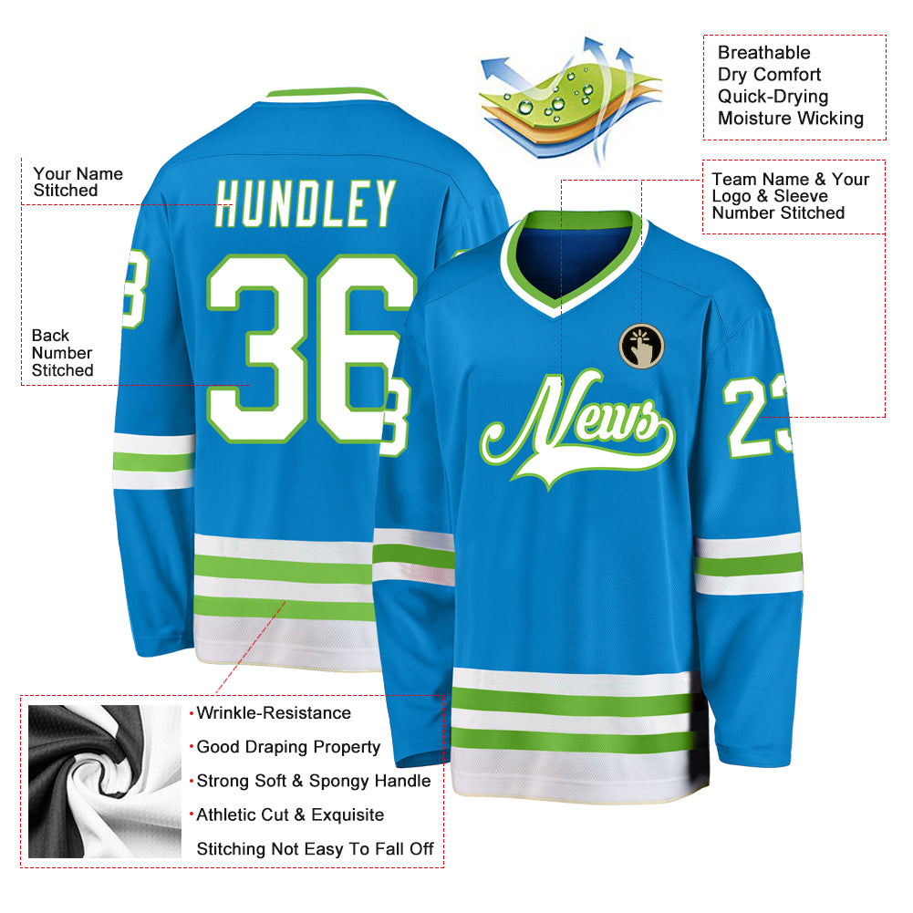 Custom Blue Neon Green-White Hockey Jersey Discount