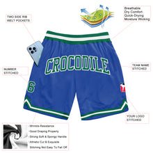 Load image into Gallery viewer, Custom Blue Kelly Green-White Authentic Throwback Basketball Shorts
