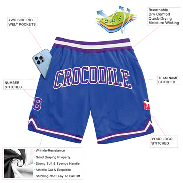 Custom Blue Purple-White Authentic Throwback Basketball Shorts