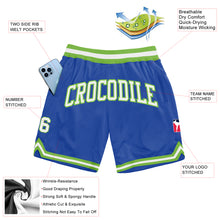 Загрузить изображение в средство просмотра галереи, Custom Blue White-Neon Green Authentic Throwback Basketball Shorts