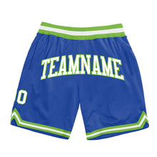 Загрузить изображение в средство просмотра галереи, Custom Blue White-Neon Green Authentic Throwback Basketball Shorts
