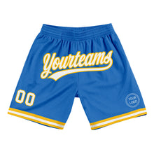 Загрузить изображение в средство просмотра галереи, Custom Blue White-Gold Authentic Throwback Basketball Shorts
