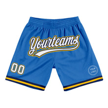 Загрузить изображение в средство просмотра галереи, Custom Blue White Navy-Gold Authentic Throwback Basketball Shorts