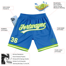 Загрузить изображение в средство просмотра галереи, Custom Blue White-Neon Green Authentic Throwback Basketball Shorts