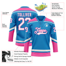 Загрузить изображение в средство просмотра галереи, Custom Blue White-Pink Hockey Lace Neck Jersey