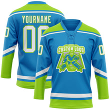 Load image into Gallery viewer, Custom Blue White-Neon Green Hockey Lace Neck Jersey
