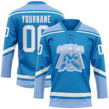 Загрузить изображение в средство просмотра галереи, Custom Blue White-Light Blue Hockey Lace Neck Jersey