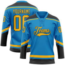 Загрузить изображение в средство просмотра галереи, Custom Blue Gold-Black Hockey Lace Neck Jersey