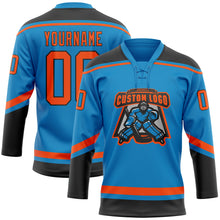 Загрузить изображение в средство просмотра галереи, Custom Blue Orange-Black Hockey Lace Neck Jersey