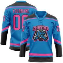 Загрузить изображение в средство просмотра галереи, Custom Blue Pink-Black Hockey Lace Neck Jersey