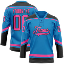 Загрузить изображение в средство просмотра галереи, Custom Blue Pink-Black Hockey Lace Neck Jersey