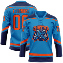 Загрузить изображение в средство просмотра галереи, Custom Blue Orange-Navy Hockey Lace Neck Jersey