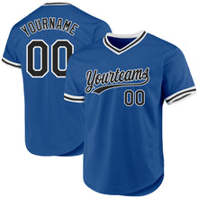 Charger l'image dans la galerie, Custom Blue Black-White Authentic Throwback Baseball Jersey