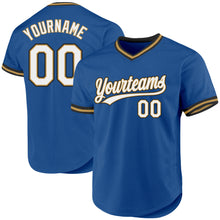 Charger l'image dans la galerie, Custom Blue Old Gold-Black Authentic Throwback Baseball Jersey