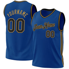 Load image into Gallery viewer, Custom Blue Black-Old Gold Authentic Throwback Basketball Jersey
