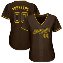 Load image into Gallery viewer, Custom Brown Brown-Gold Authentic Baseball Jersey
