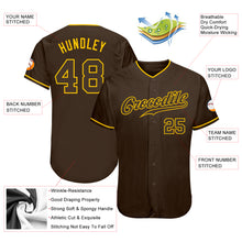 Load image into Gallery viewer, Custom Brown Brown-Gold Authentic Baseball Jersey