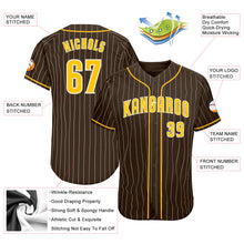 Charger l'image dans la galerie, Custom Brown White Pinstripe Gold-White Authentic Baseball Jersey