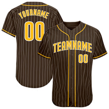Charger l'image dans la galerie, Custom Brown White Pinstripe Gold-White Authentic Baseball Jersey